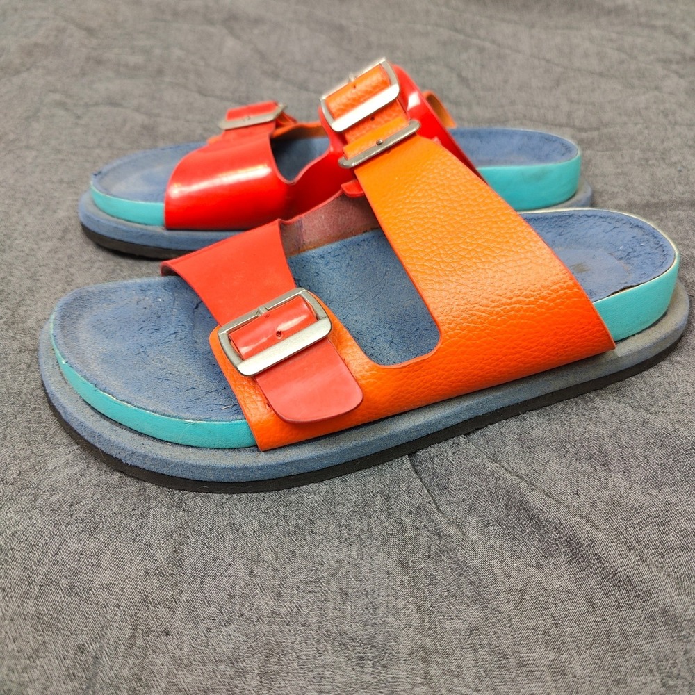 N.Hoolywood Mens Sandals 9.5 Orange Colorblock Buckle Slides Streetwear Japan - Picture 7 of 11